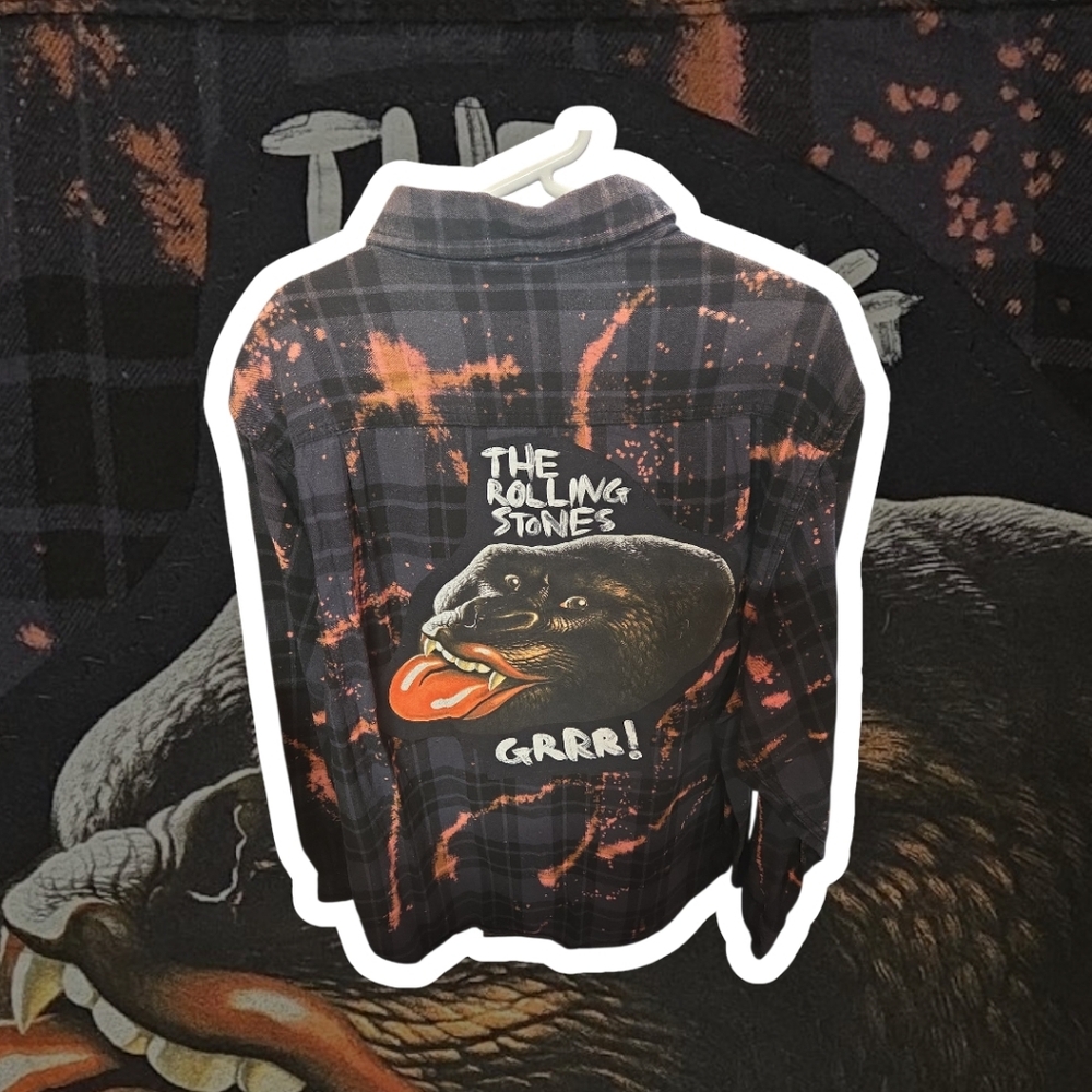 Upcycled  Rolling Stones Graphic Flannel Shirt